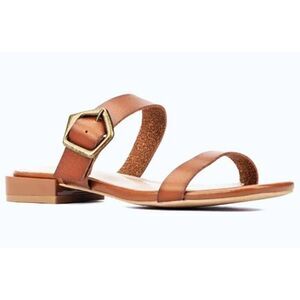 New York & Company Helga Big Buckle Sandal Double Strap Brown Open Toe Size 10